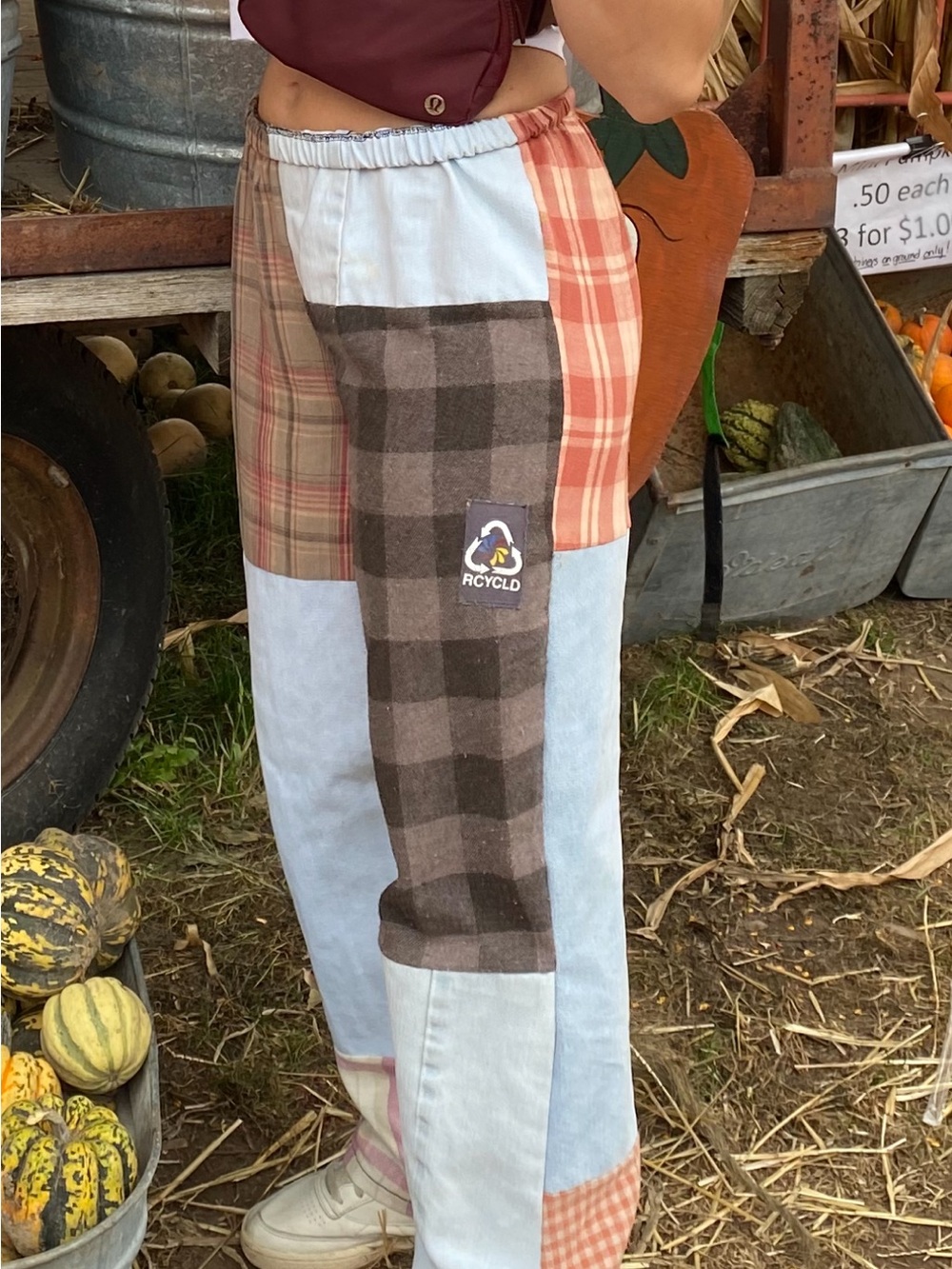 Patchwork Recycled Wide-Leg Pants - Multi Color